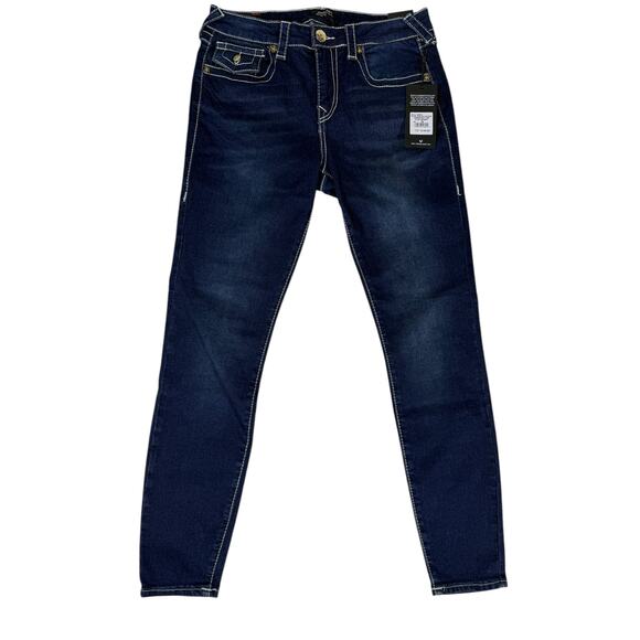 NWT True Religion Jennie Jeans Women's Blue Curvy Super Skinny 28 Flap Pocket - Picture 1 of 9